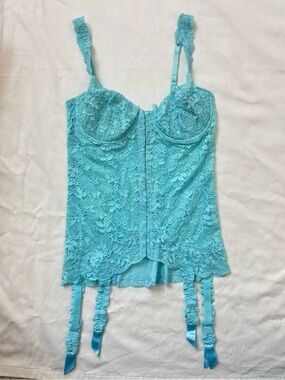 Vintage La Perla Malizia Aqua Lace Bustier Corset Top with Garter Straps